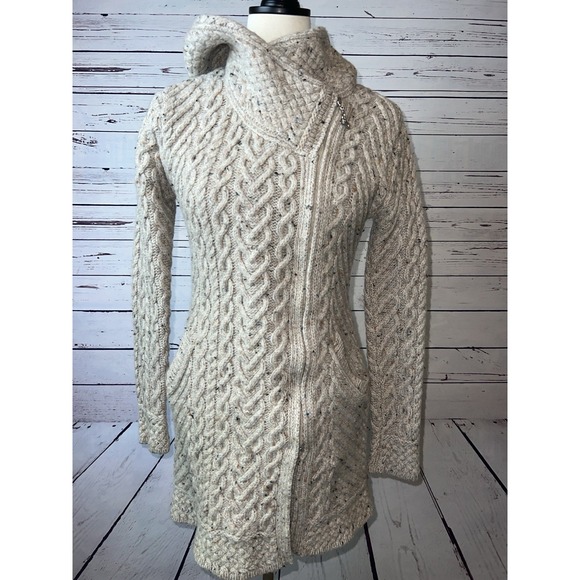 Aran Mor Sweater Claddagh Side Zip Coatigan Medium Wool Ireland Sweater Ireland - Picture 1 of 13